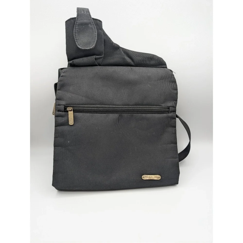 Travelon‎ Anti-Theft Black Crossbody Travel Bag RFID Organizer Leopard Lining